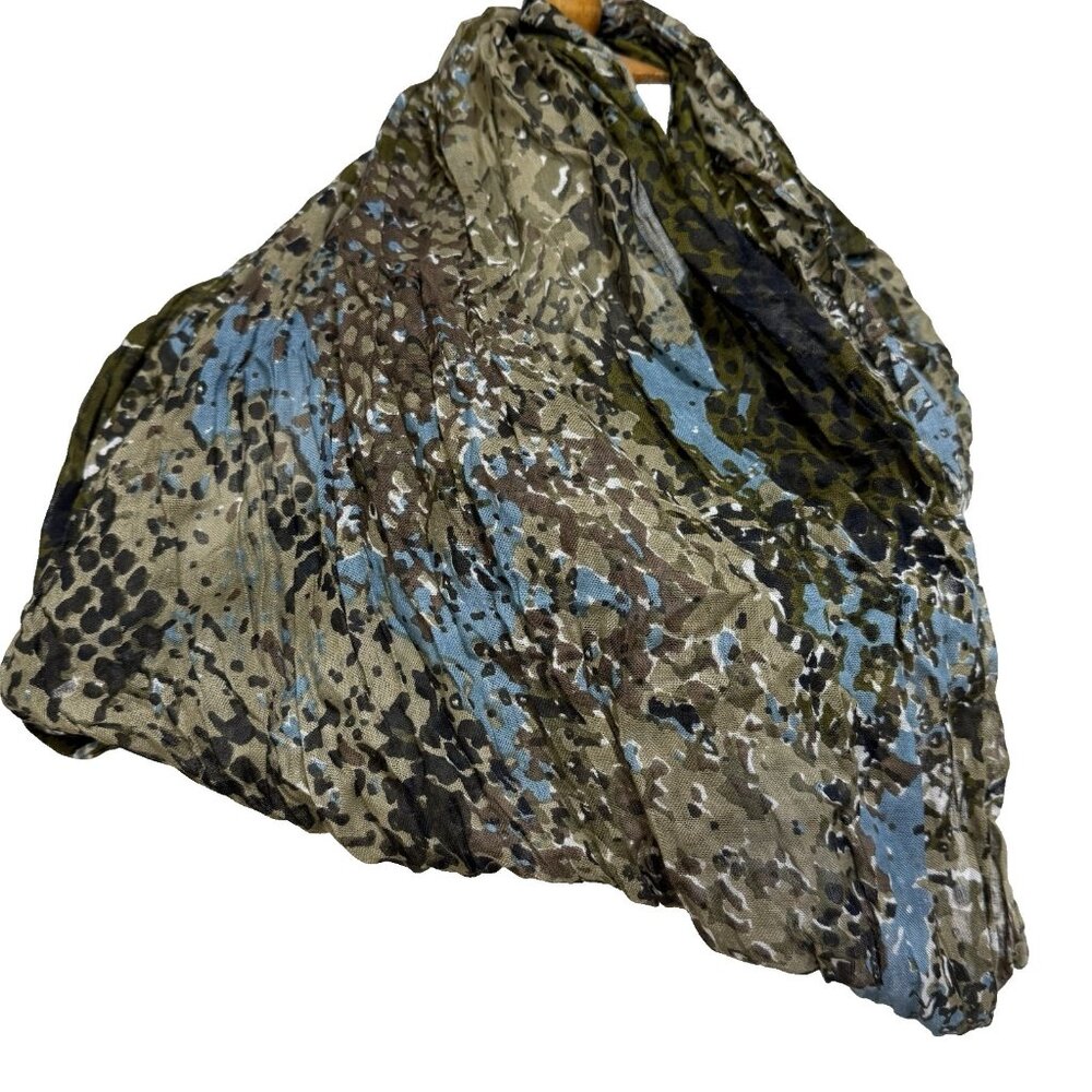 Infinity Unity Scarf Camo Blue Tan Brown 100% Viscose 28" Wide 35" diameter